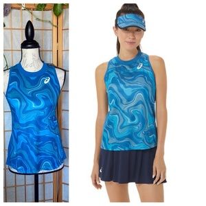 NWT ASICS Womens Match Graphic Tennis Tank Top Reborn Blue Swirl Athleticwear M